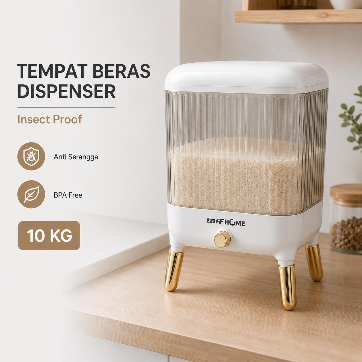 TaffHOME Tempat Beras Dispenser Insect Proof 10kg Praktis dan Efisien, Desain Modern