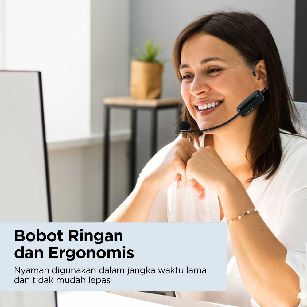 TaffSTUDIO Wireless Microphone Headset Stabil UHF, Jangkauan 50M, Desain Ergonomis