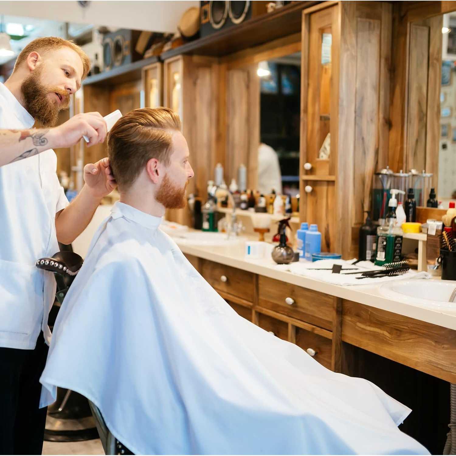 Biutte.co Jubah Apron Potong Rambut Barbershop Perlindungan Menyeluruh, Desain Modern