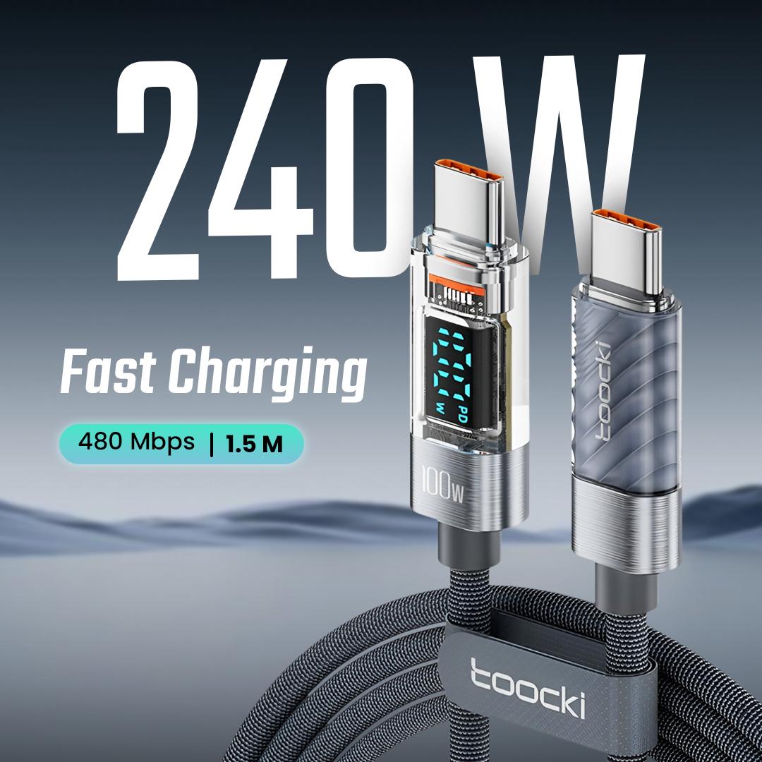 Toocki Kabel Data Type C to Type C Fast Charging LED Display 100W Isi Daya Cepat, Transfer Cepat