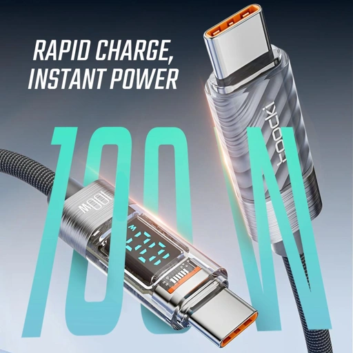 Toocki Kabel Data Type C to Type C Fast Charging LED Display 100W Isi Daya Cepat, Transfer Cepat