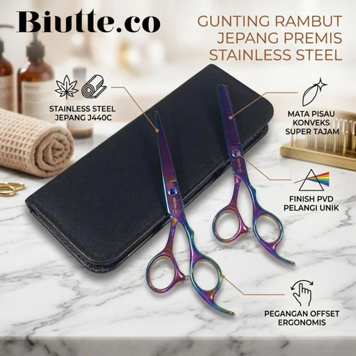 Biutte.co Gunting Rambut Lurus Stainless Steel 4Cr13 - Potongan Presisi, Desain Ergonomis