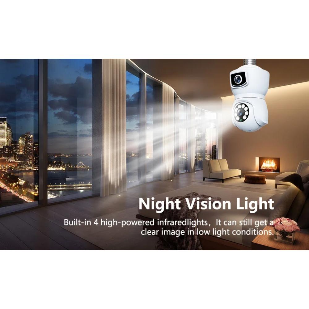 V380 Pro Kamera CCTV Bohlam Indoor Dual Lens 1080P Keamanan Rumah & Lingkungan