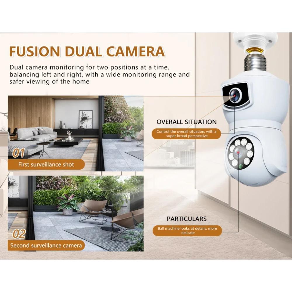 V380 Pro Kamera CCTV Bohlam Indoor Dual Lens 1080P Keamanan Rumah & Lingkungan