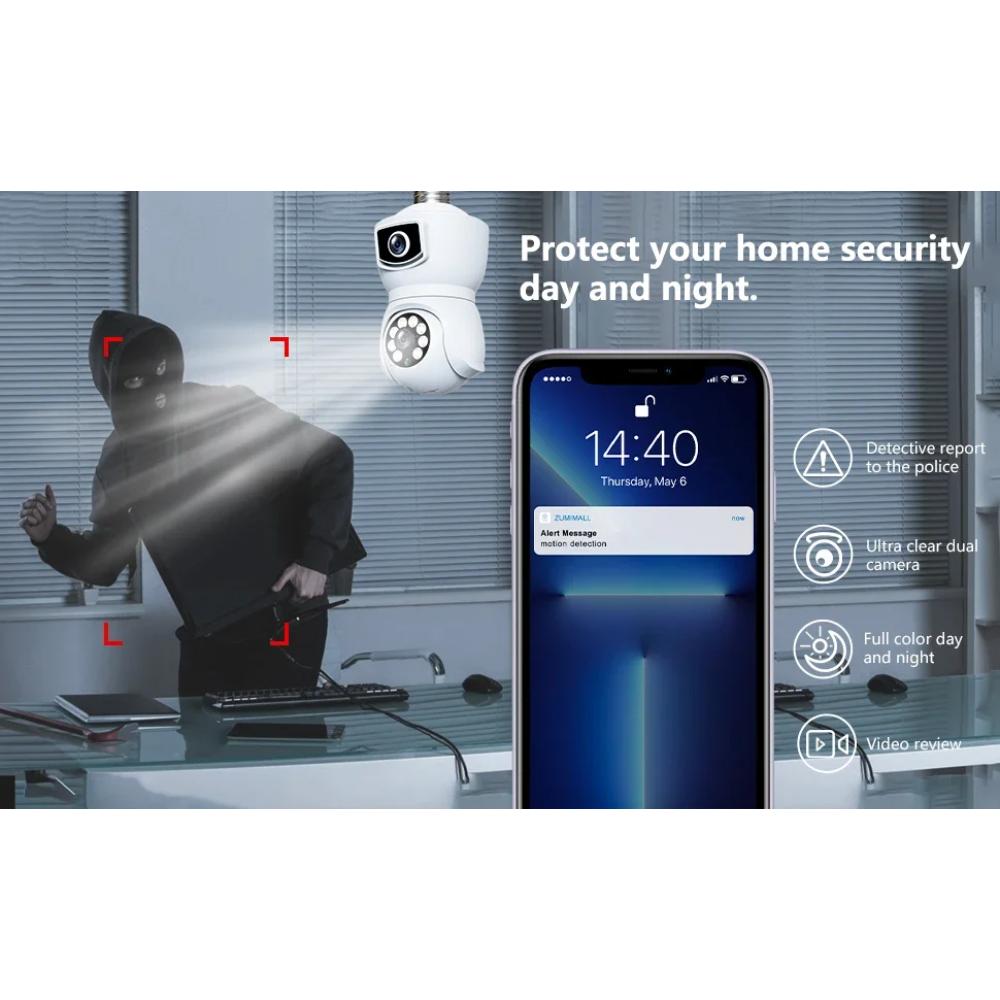 V380 Pro Kamera CCTV Bohlam Indoor Dual Lens 1080P Keamanan Rumah & Lingkungan