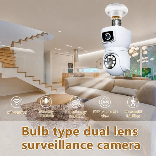 V380 Pro Kamera CCTV Bohlam Indoor Dual Lens 1080P Keamanan Rumah & Lingkungan
