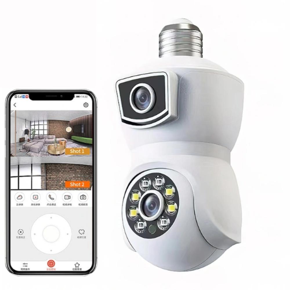 V380 Pro Kamera CCTV Bohlam Indoor Dual Lens 1080P Keamanan Rumah & Lingkungan