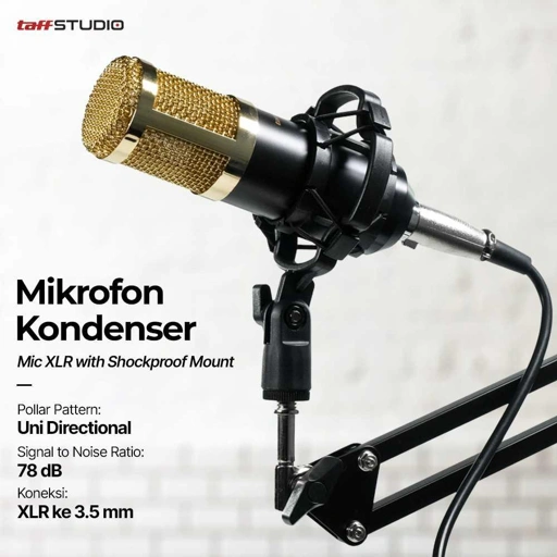TaffSTUDIO Mikrofon Kondenser XLR Condenser Microphone Rekaman Detail, Suara Bersih BM-800