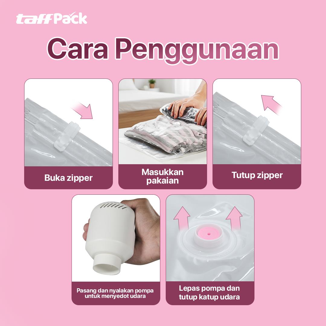 TaffPACK Kantong Plastik Vakum Pakaian Electric Pump Hemat Tempat, Praktis, dan Anti Sobek