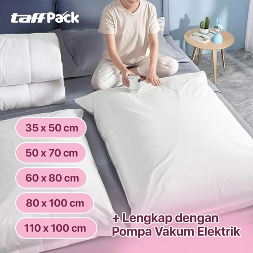 TaffPACK Kantong Plastik Vakum Pakaian Electric Pump Hemat Tempat, Praktis, dan Anti Sobek