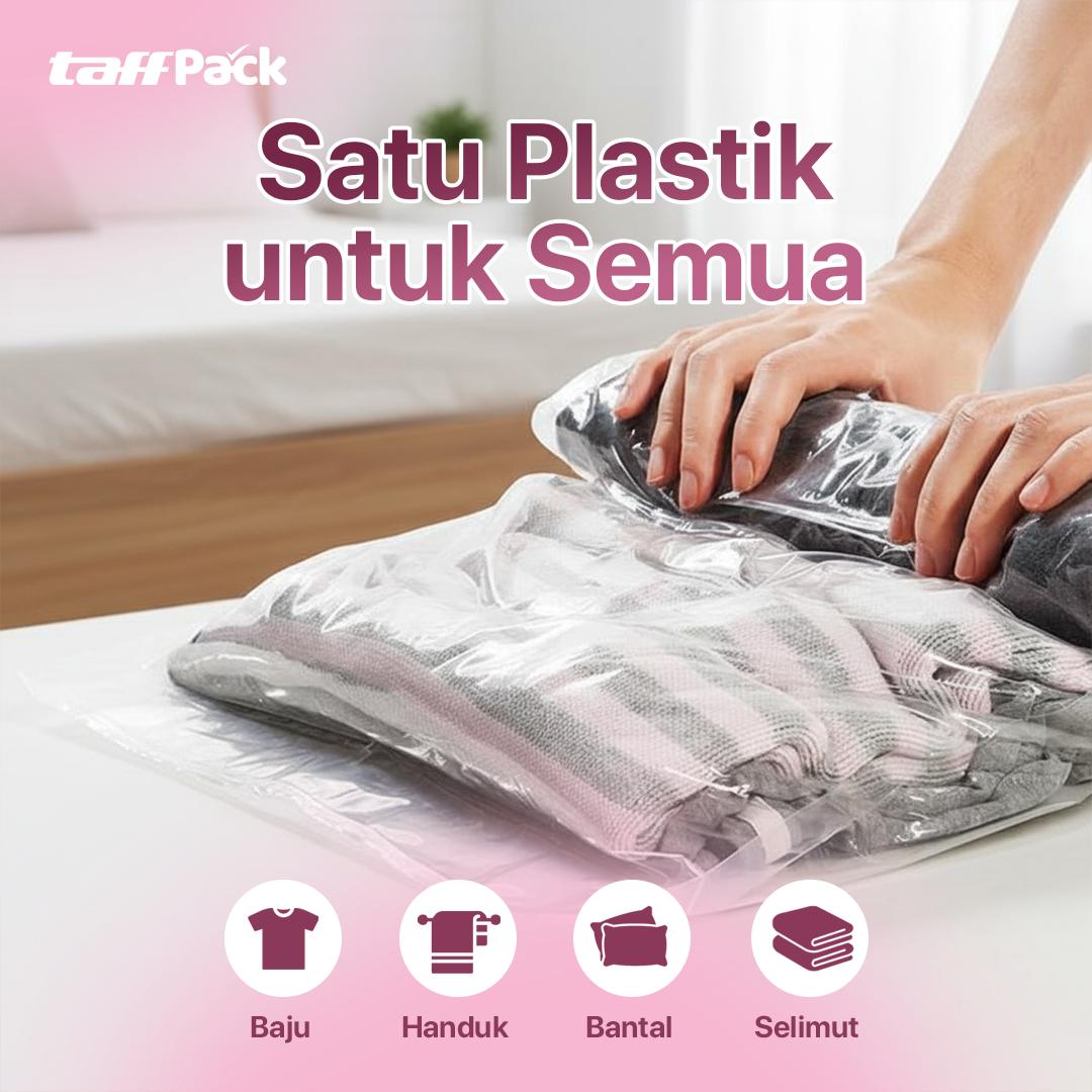 TaffPACK Kantong Plastik Vakum Pakaian Electric Pump Hemat Tempat, Praktis, dan Anti Sobek