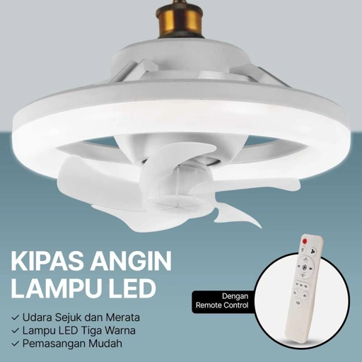 MEXI Kipas Angin Lampu LED Tri Color Dimmable 48W with Remote Control Udara Sejuk dan Pencahayaan Elegan