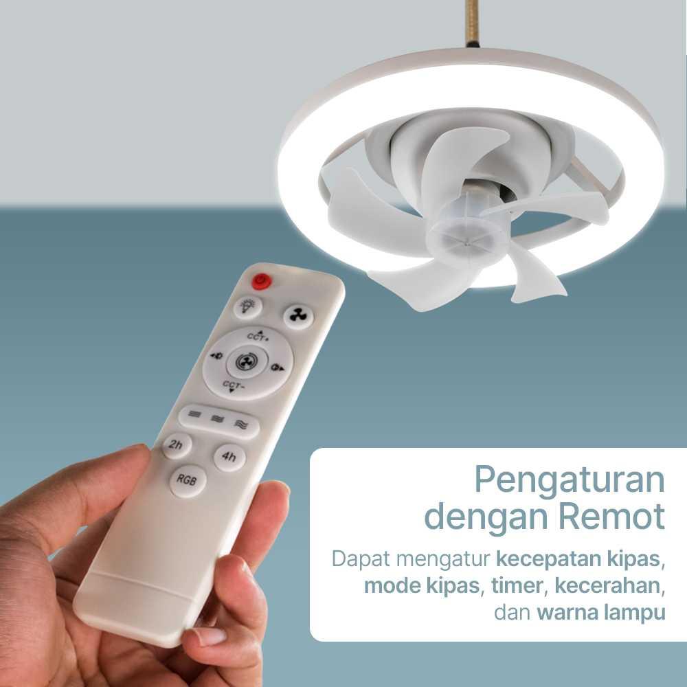 MEXI Kipas Angin Lampu LED Tri Color Dimmable 48W with Remote Control Udara Sejuk dan Pencahayaan Elegan