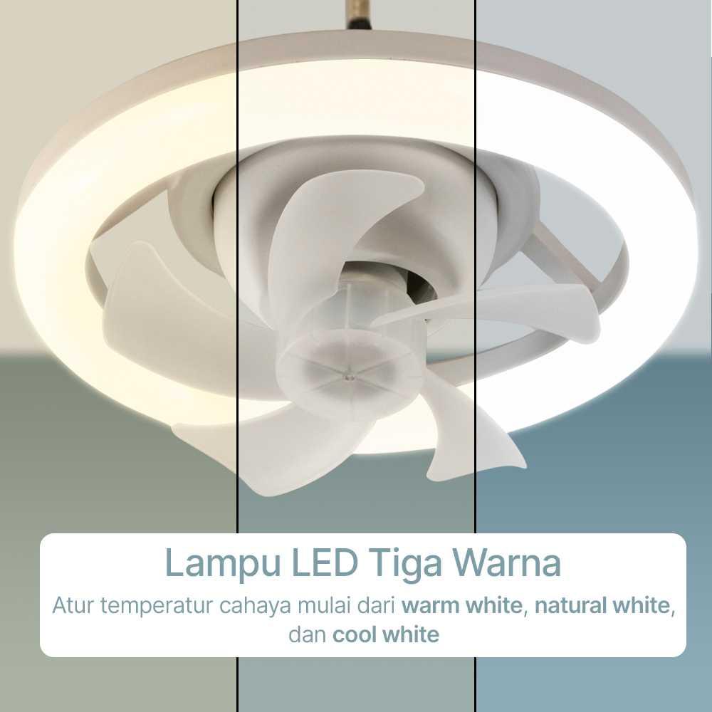 MEXI Kipas Angin Lampu LED Tri Color Dimmable 48W with Remote Control Udara Sejuk dan Pencahayaan Elegan