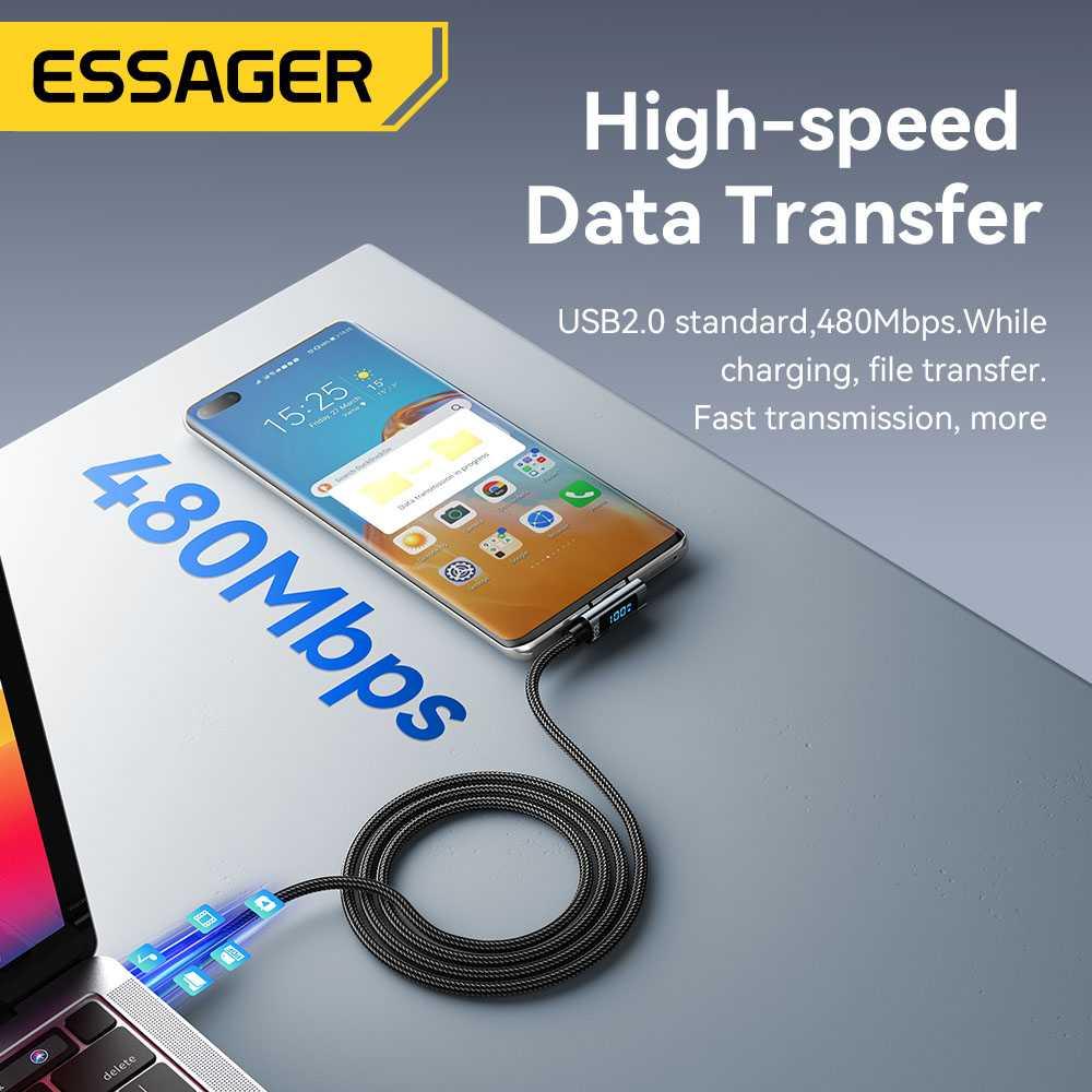 ESSAGER Kabel Data Type C to Type C Fast Charging LED 5A 100W 1M ES-X47