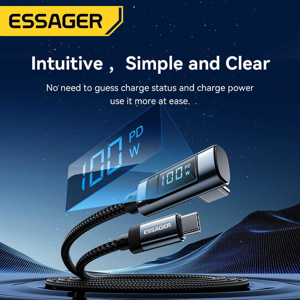 ESSAGER Kabel Data Type C to Type C Fast Charging LED 5A 100W 1M ES-X47