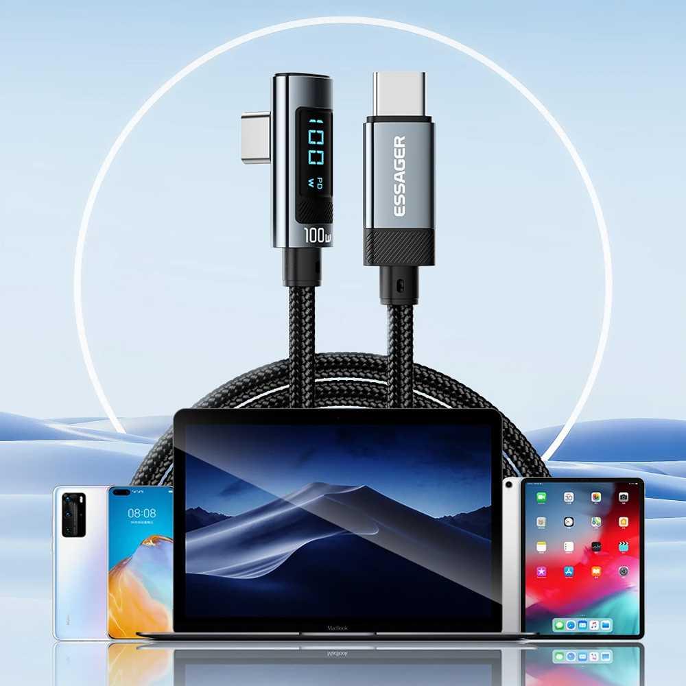 ESSAGER Kabel Data Type C to Type C Fast Charging LED 5A 100W 1M ES-X47