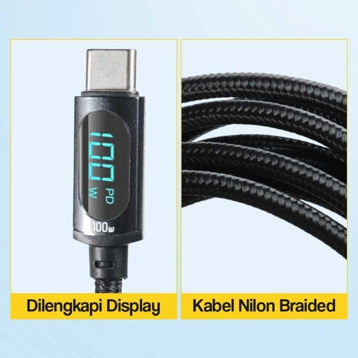 ESSAGER Kabel Data Type C to Type C Fast Charging LED 5A 100W ES-X28, Efisiensi Tinggi dan Keandalan Premium