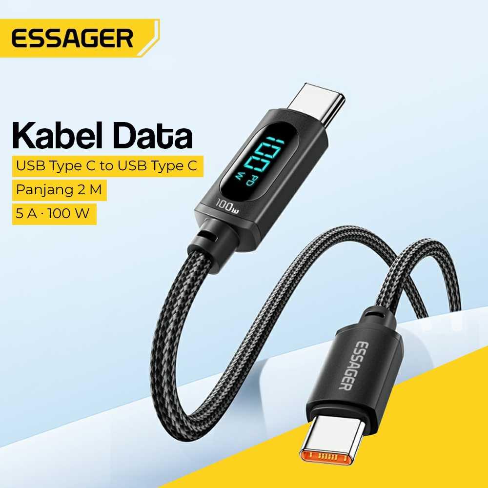 ESSAGER Kabel Data Type C to Type C Fast Charging LED 5A 100W ES-X28, Efisiensi Tinggi dan Keandalan Premium