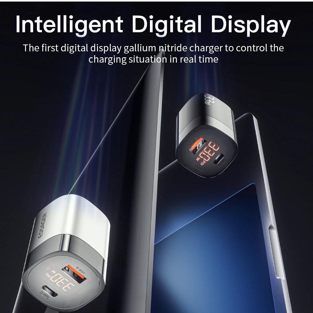 ESSAGER Kepala Charger Fast Charging GaN PD Dual Port USB Type C 33W Pengisian Cepat dan Stabil, Kompatibel untuk Berbagai Perangkat