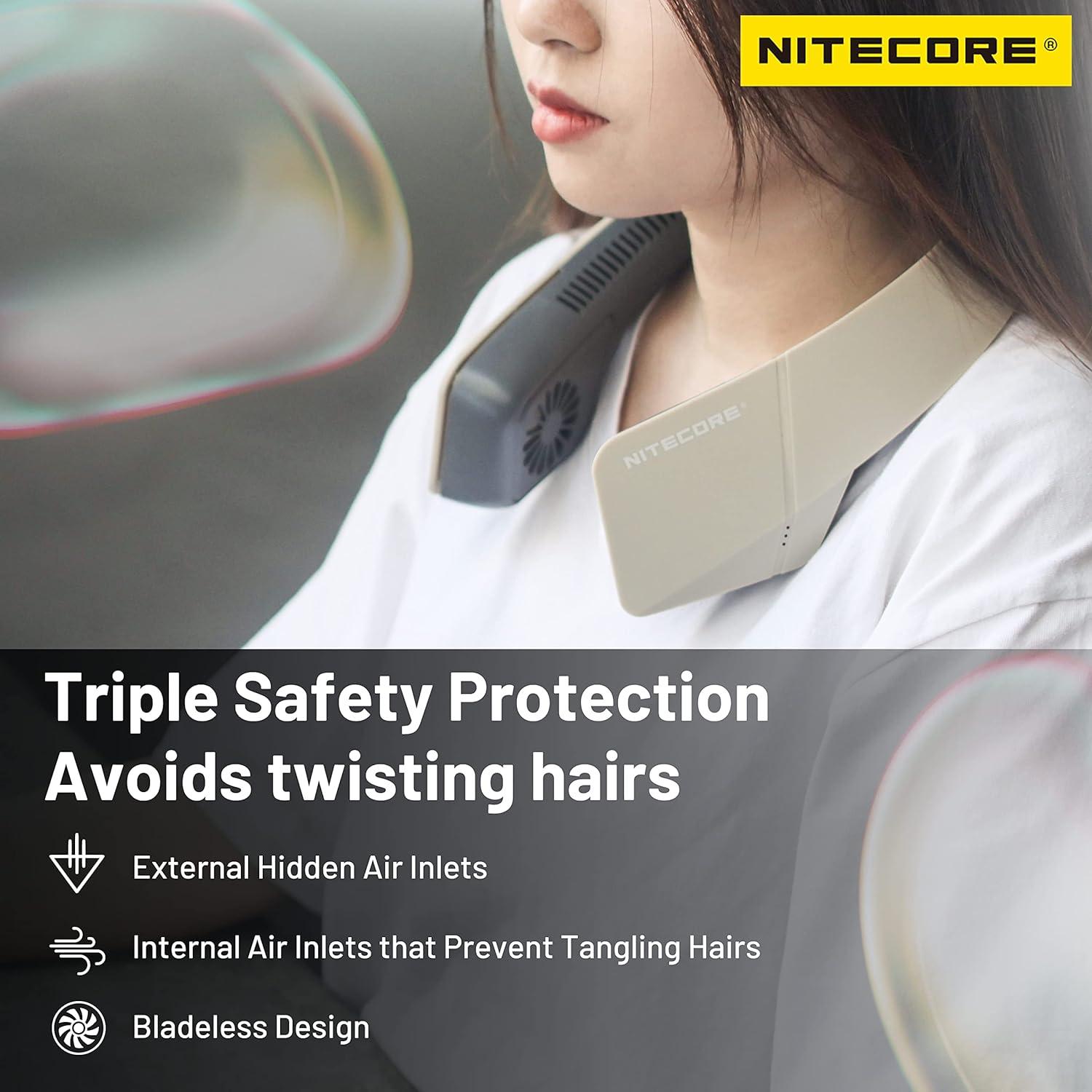 NITECORE Kipas Angin Portable Bladeless Neck Kesejukan Tanpa Batas, Desain Modern