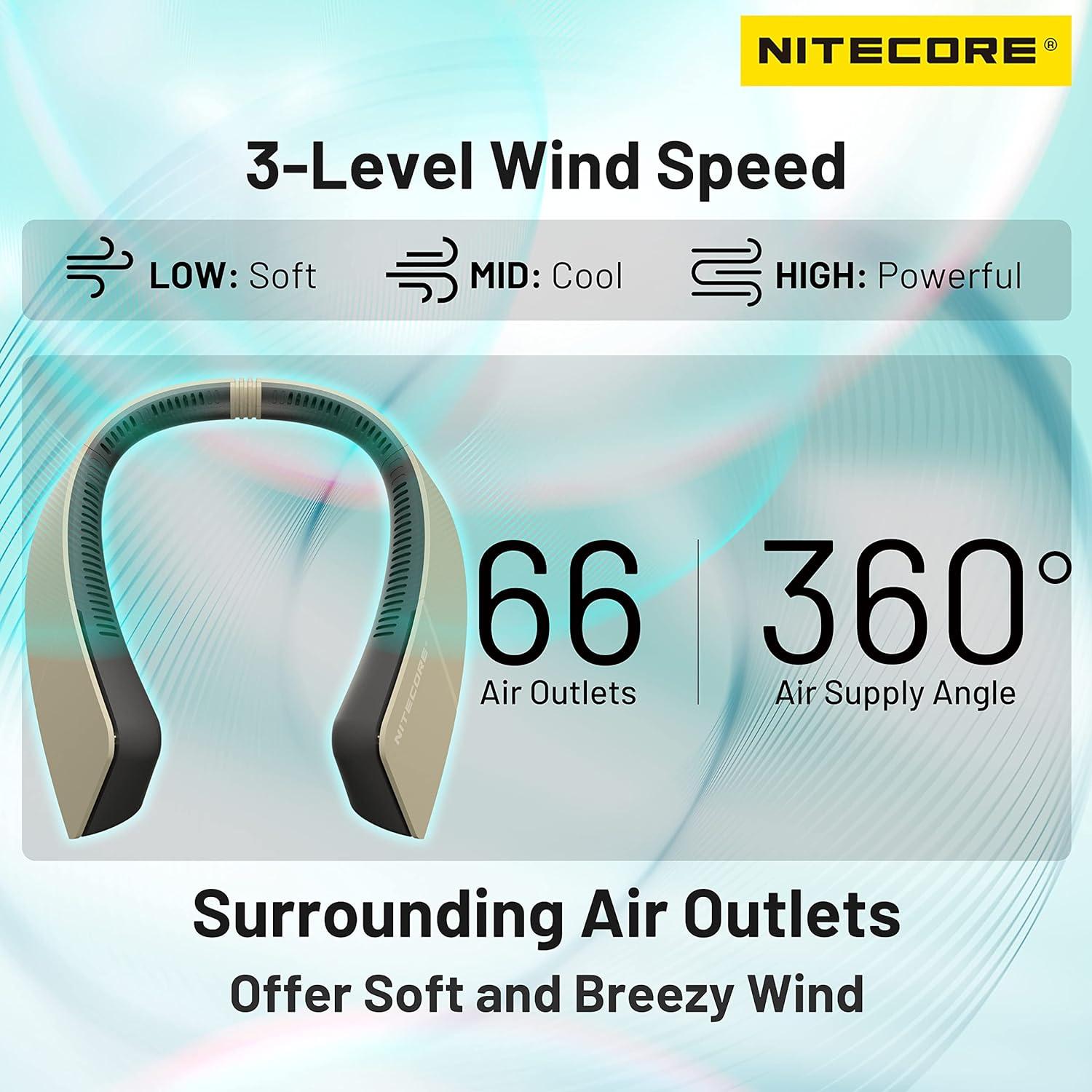NITECORE Kipas Angin Portable Bladeless Neck Kesejukan Tanpa Batas, Desain Modern