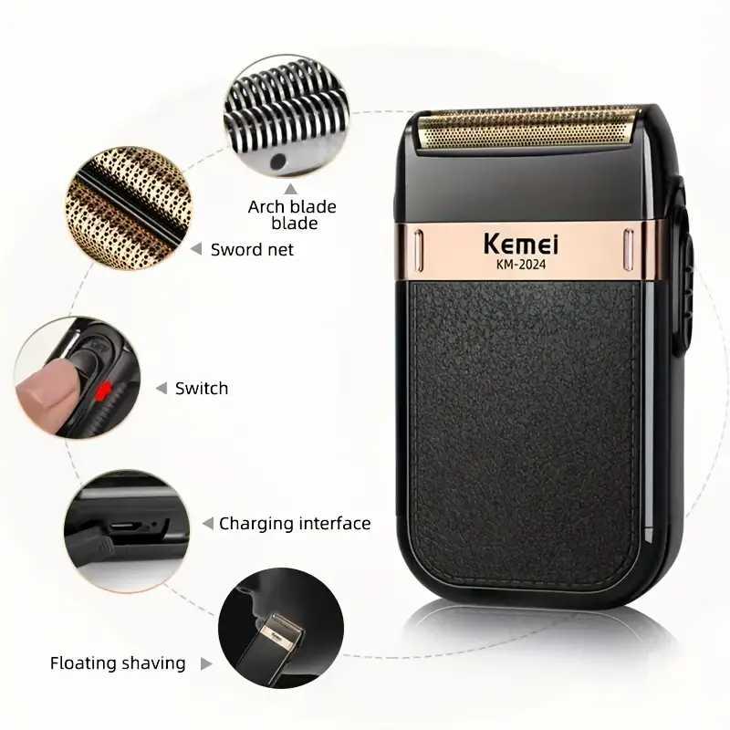 Kemei Alat Cukur Kumis Elektrik Shaver Trimmer Cukur Halus Tanpa Rasa Sakit, Desain Portabel