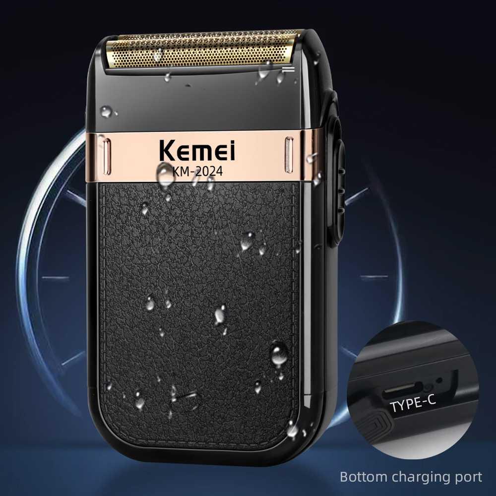 Kemei Alat Cukur Kumis Elektrik Shaver Trimmer Cukur Halus Tanpa Rasa Sakit, Desain Portabel