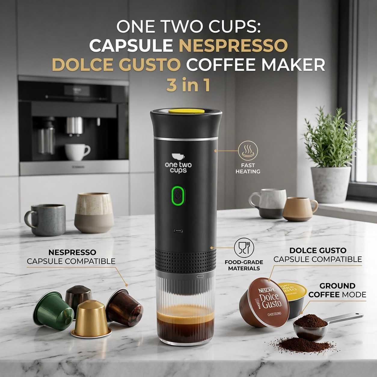 One Two Cups Portable Coffee Maker 3in1 Nikmati Kopi Praktis, Hangat atau Dingin
