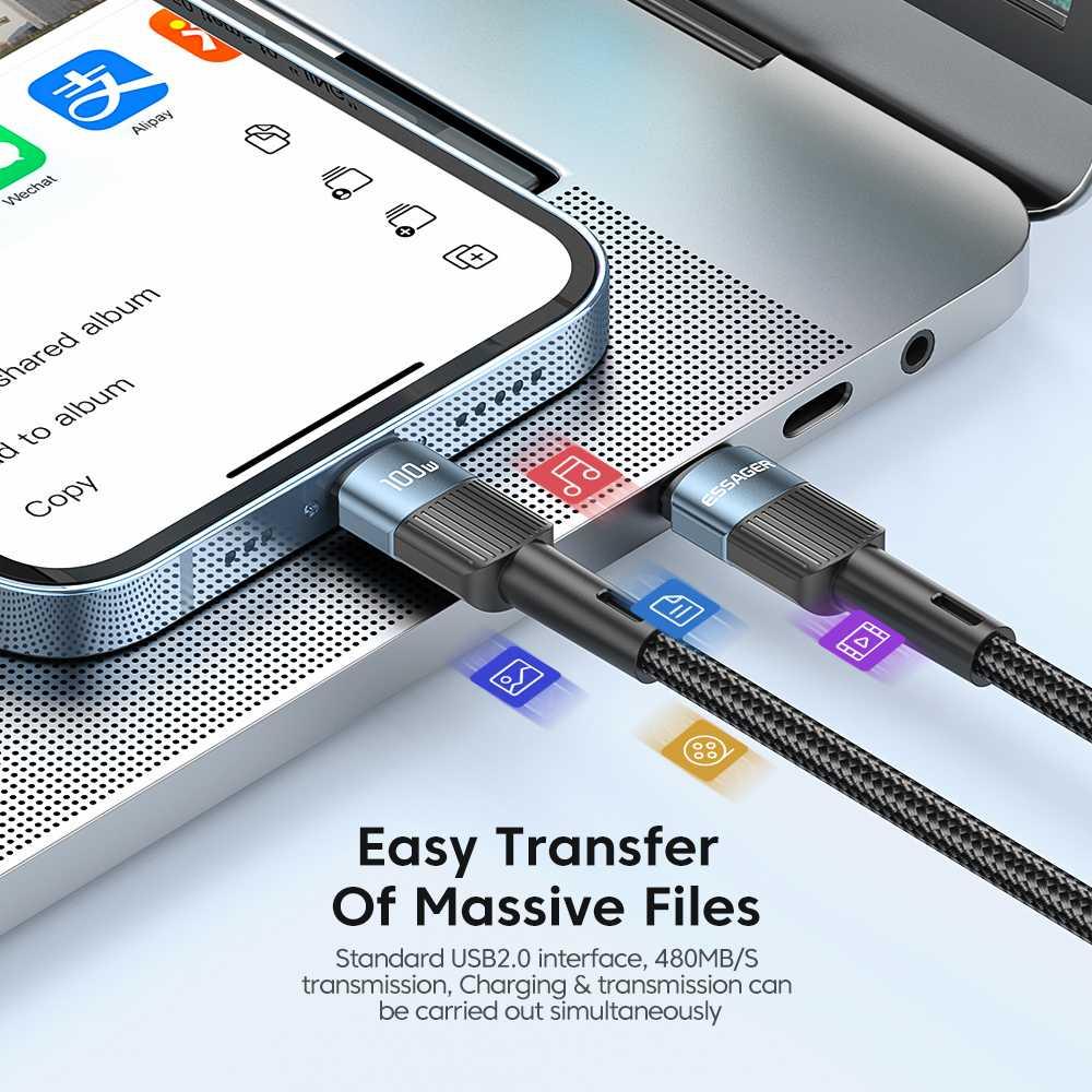ESSAGER Kabel Data USB Type C To Type C Fast Charging 100W Transfer Data Cepat