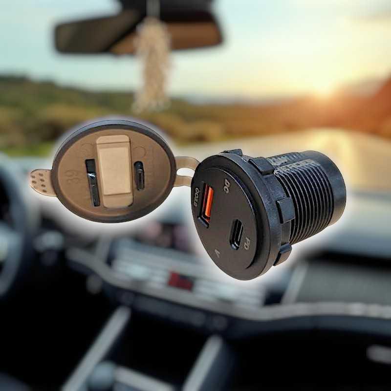 OTOHEROES Charger HP Motor Dual USB QC 3.0 Type C 12V Voltmeter Pengisian Super Cepat, Perlindungan Waterproof