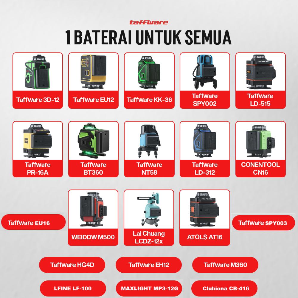 Taffware Baterai Laser Level 3D Rechargeable Tahan Lama, Proteksi Canggih, Kompatibel Universal BM03