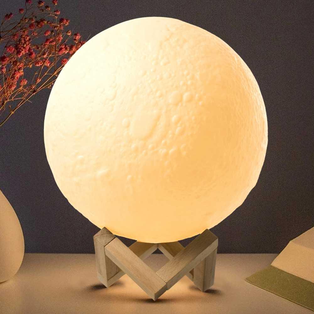 OUIO Lampu Tidur Bulan 3D Moon Night Light Suasana Romantis, Cahaya Nyaman