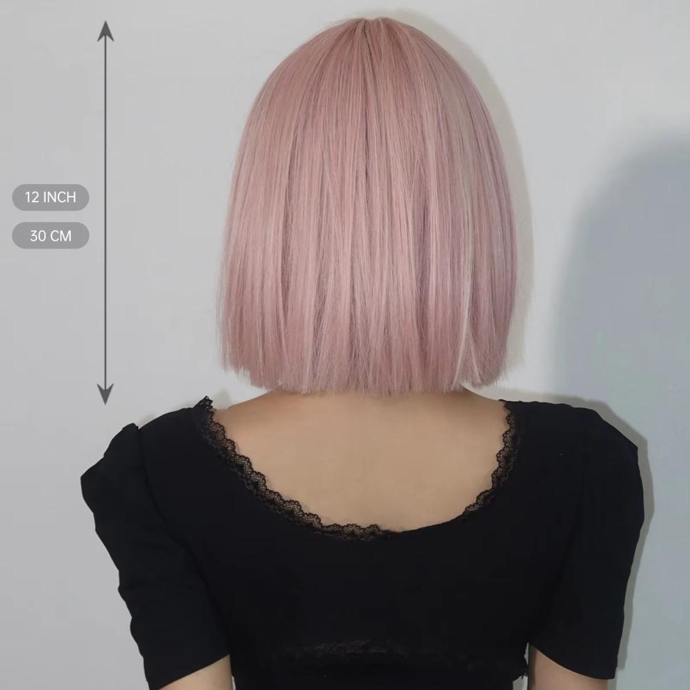 HAIRCUBE Wig Rambut Palsu Bob Chic - Tampil Chic dan Imut, Model Fresh, Warna Pink Stylish