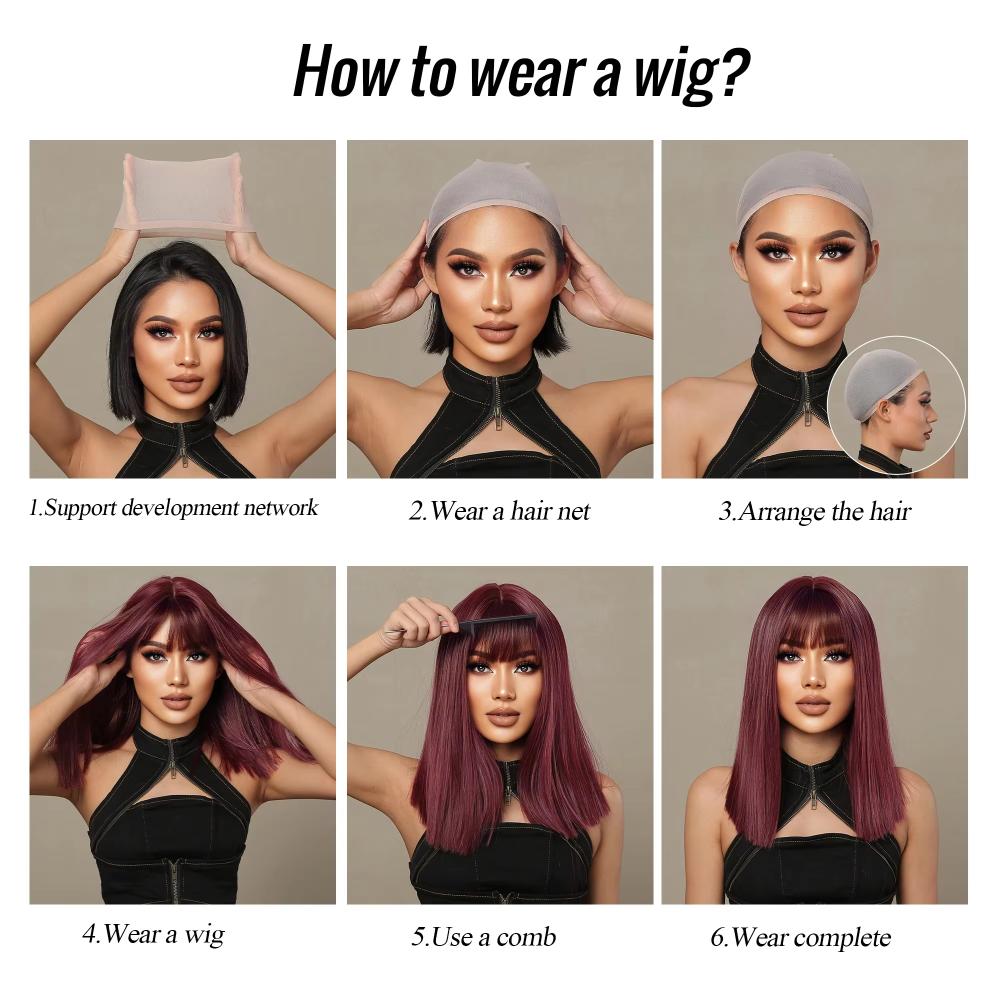 HAIRCUBE Wig Rambut Palsu Bob Chic - Tampil Chic dan Imut, Model Fresh, Warna Pink Stylish