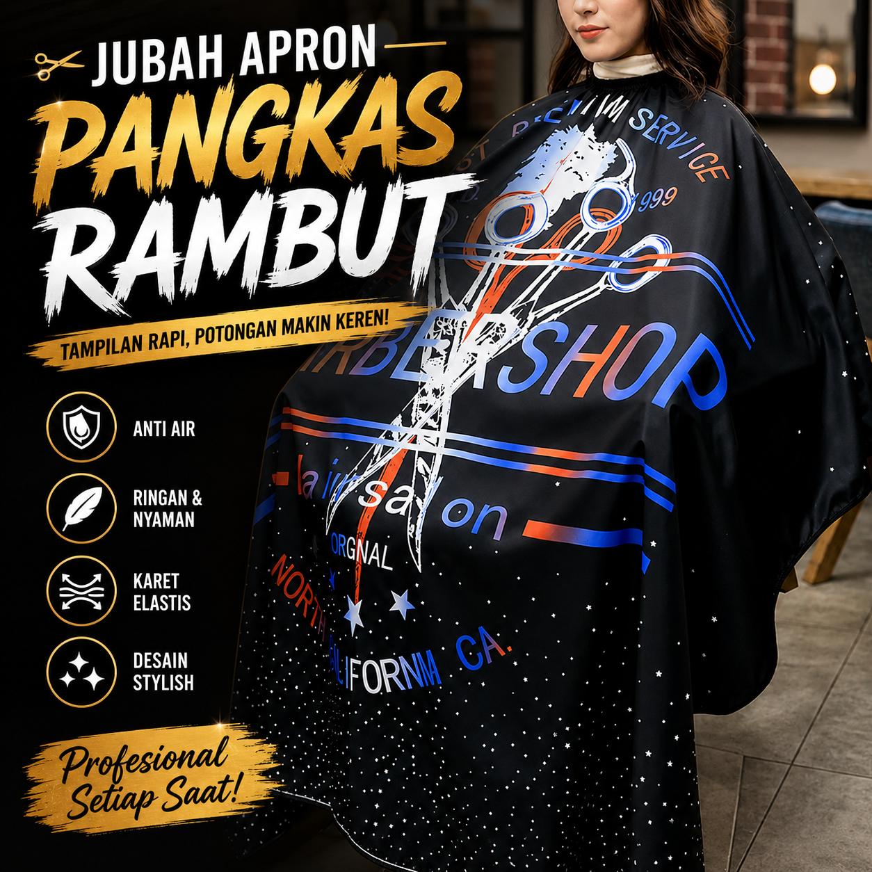 Biutte.co Jubah Apron Potong Rambut Kip Cape - Perlindungan Penuh, Desain Strip Barbershop
