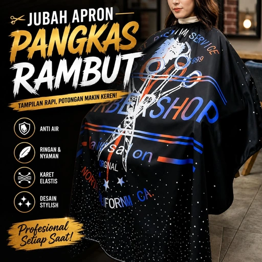 Biutte.co Jubah Apron Potong Rambut Kip Cape - Perlindungan Penuh, Desain Strip Barbershop