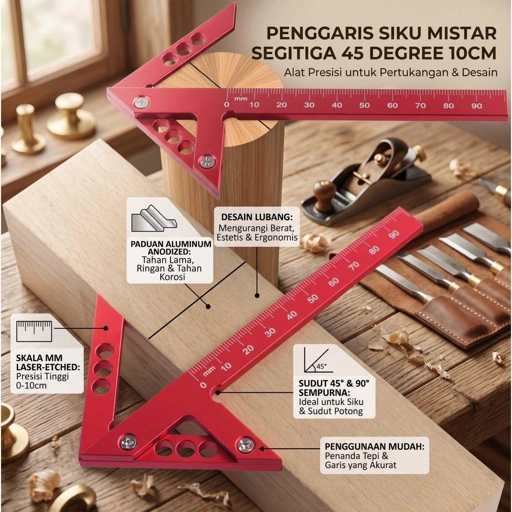 Rheeros Penggaris Siku Triangle Center Finder 45 Degree - Presisi Sudut, Kuat dan Tahan Lama