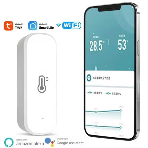 Tuya Smart Life Temperature and Humidity Sensor Real Time WiFi TY-03, Monitor Suhu dan Kelembapan, Deteksi Real-time