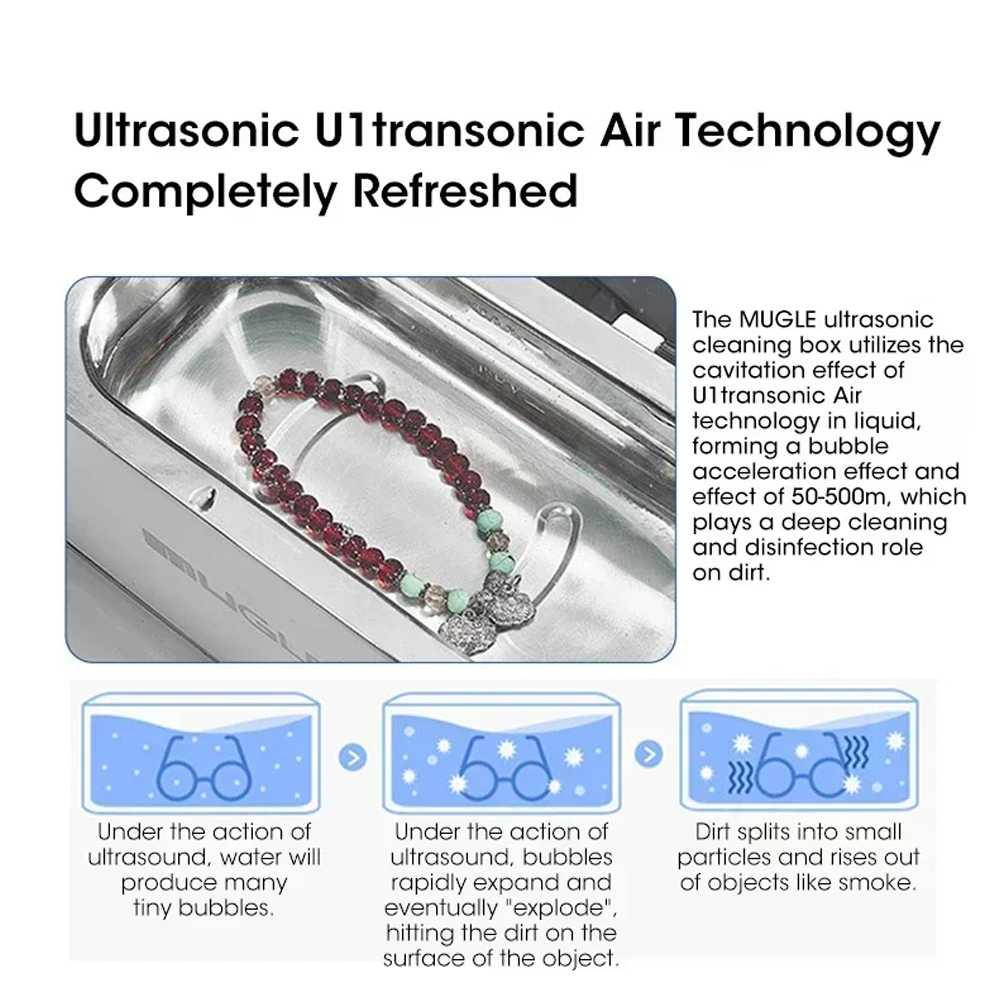 MUGLE Pembersih Kacamata Ultrasonic Cleaning - Efektif Bersihkan Kotoran, Tahan Lama