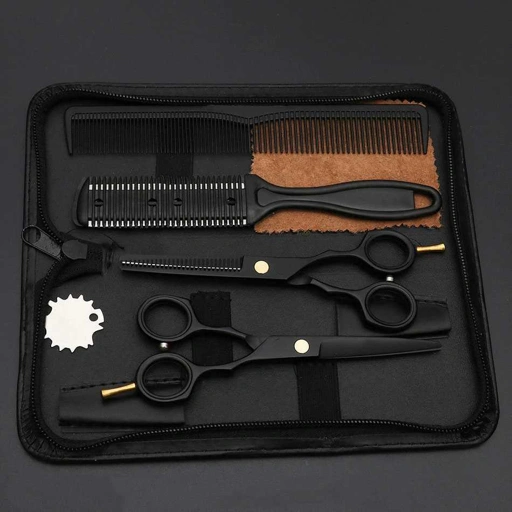 KNIFEZER Set Gunting Rambut 6in1 Teflon Coating Potong Rambut Lebih Nyaman dan Presisi, Stylish