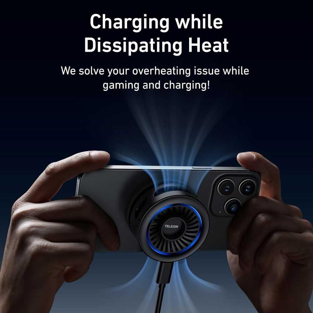 TELESIN Fan Cooler HP Gaming Wireless Charging Jaga Performa Ponsel Tetap Dingin, Main Nyaman Tanpa Bising