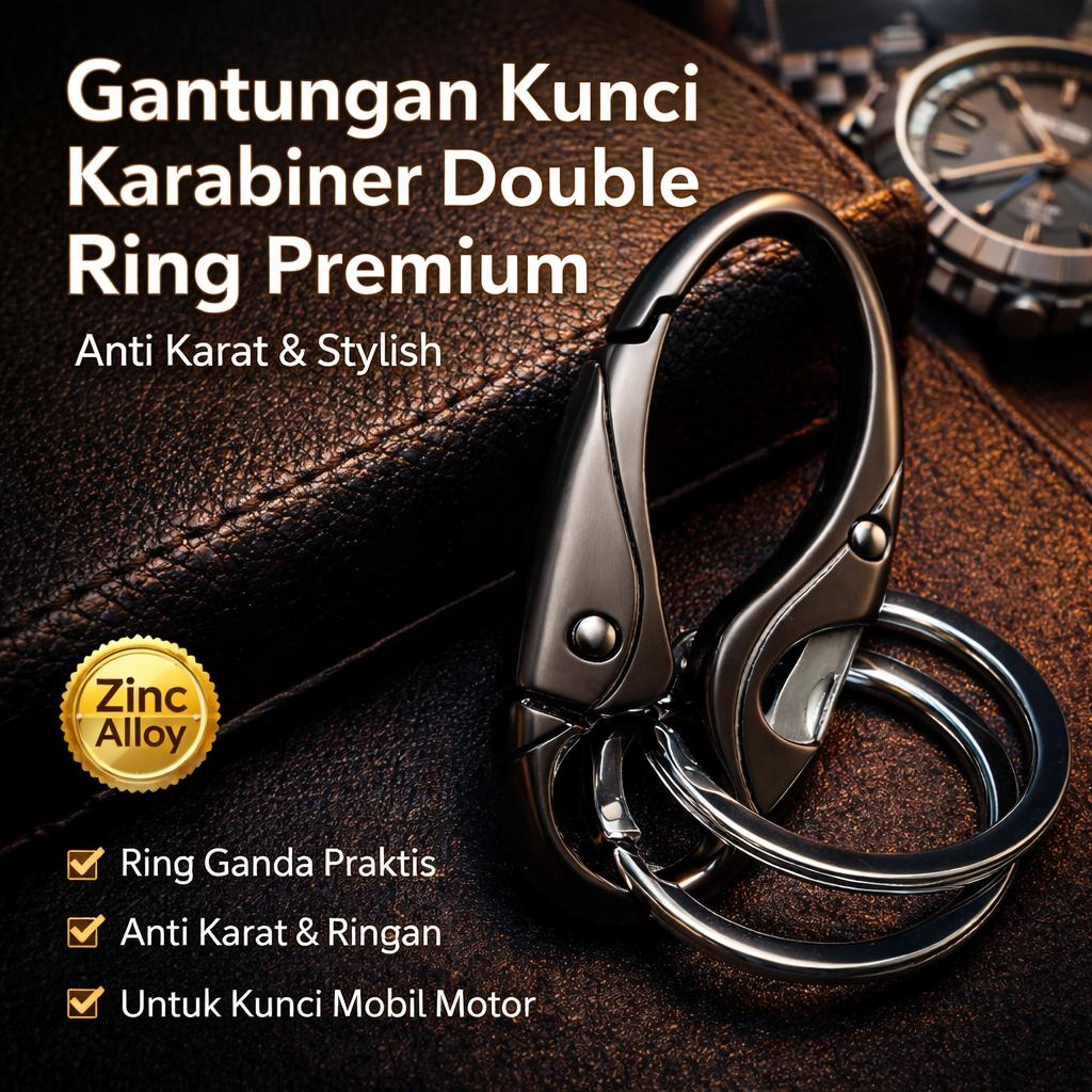 SINNYA Gantungan Kunci Karabiner Double Ring - Elegan dan Praktis, Zinc Alloy