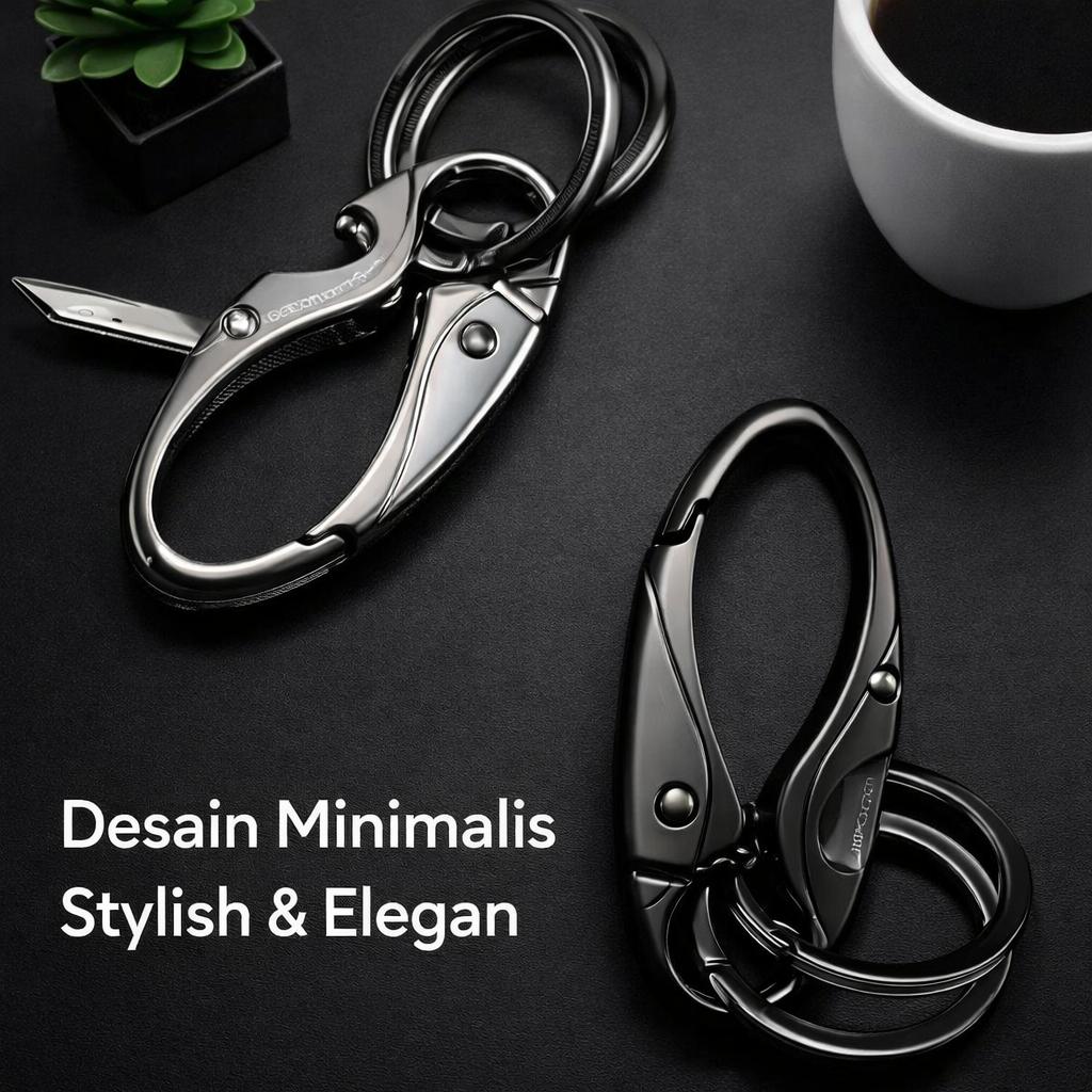 SINNYA Gantungan Kunci Karabiner Double Ring - Elegan dan Praktis, Zinc Alloy