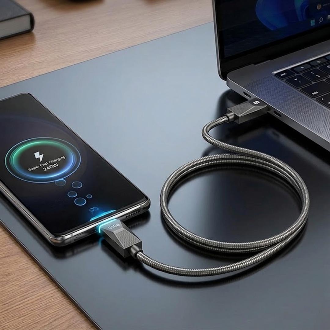 ESSAGER Kabel Data USB Type C to Type C Fast Charging 240W Pengisian Cepat untuk Laptop, Tablet, dan Smartphone, Material Kuat