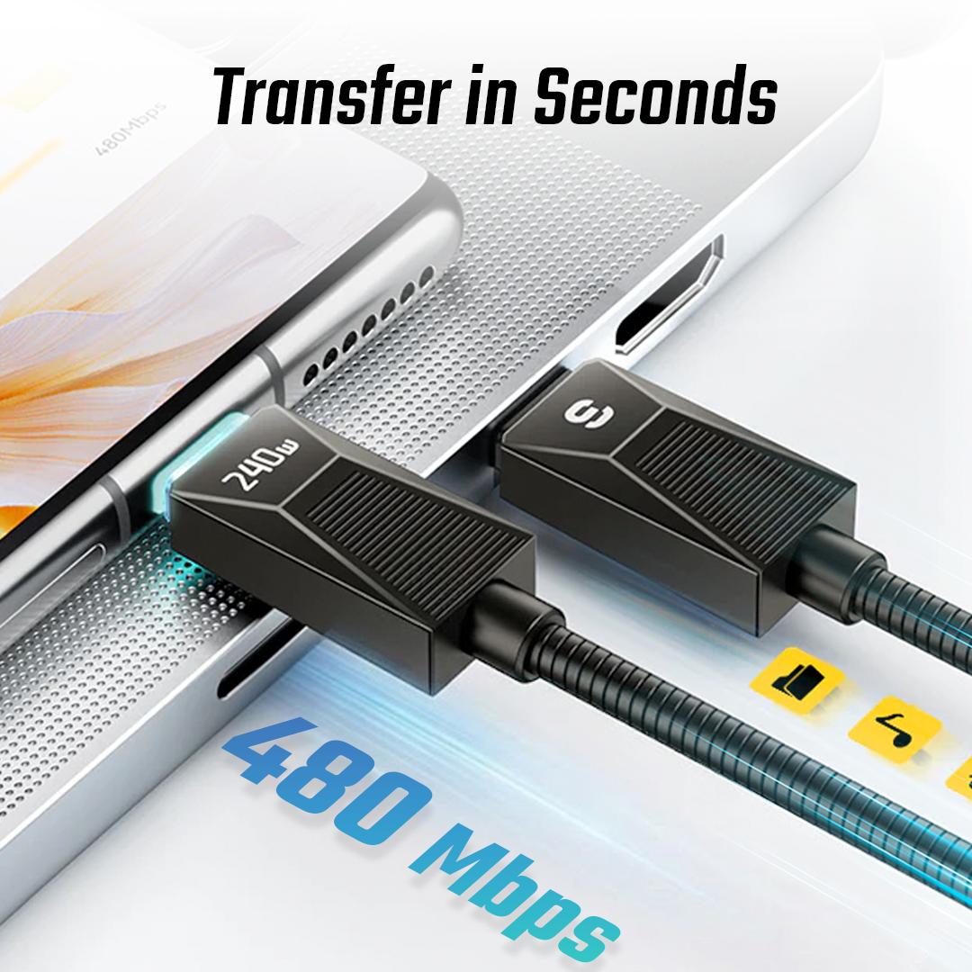 ESSAGER Kabel Data USB Type C to Type C Fast Charging 240W Pengisian Cepat untuk Laptop, Tablet, dan Smartphone, Material Kuat