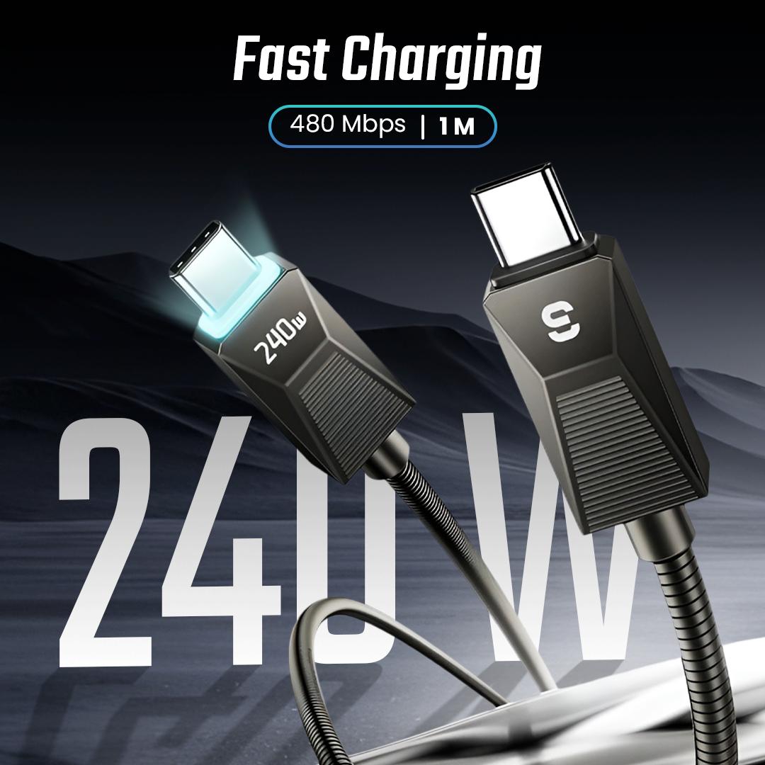 ESSAGER Kabel Data USB Type C to Type C Fast Charging 240W Pengisian Cepat untuk Laptop, Tablet, dan Smartphone, Material Kuat