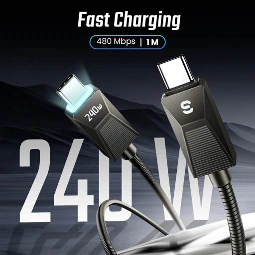 ESSAGER Kabel Data USB Type C to Type C Fast Charging 240W Pengisian Cepat untuk Laptop, Tablet, dan Smartphone, Material Kuat
