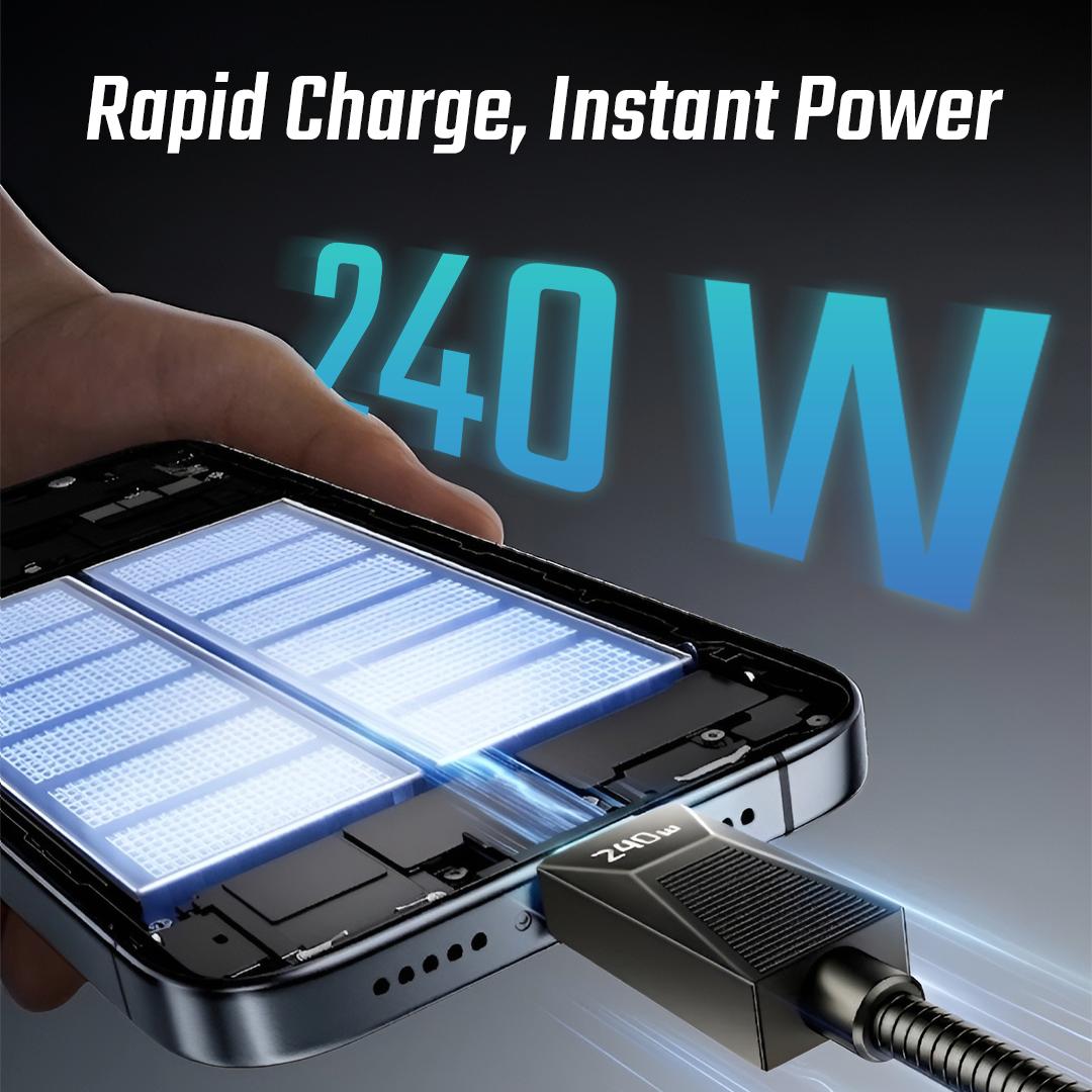 ESSAGER Kabel Data USB Type C to Type C Fast Charging 240W Pengisian Cepat untuk Laptop, Tablet, dan Smartphone, Material Kuat