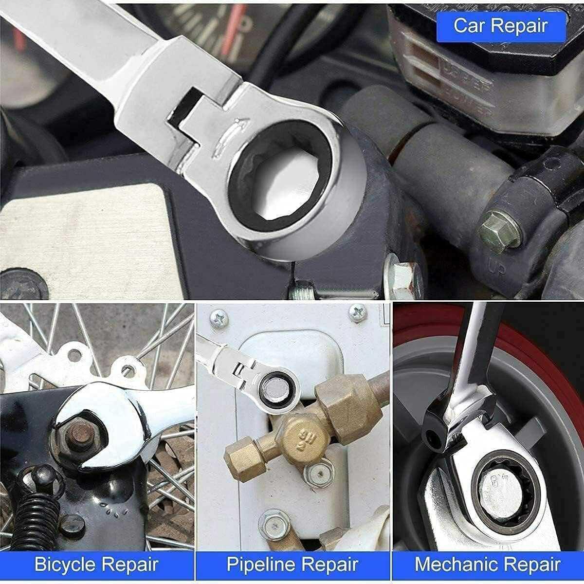 OLOEY Kunci Pas Dual Head Combination Ratchet Wrench Flexible Memudahkan Pekerjaan Anda, Desain Fleksibel